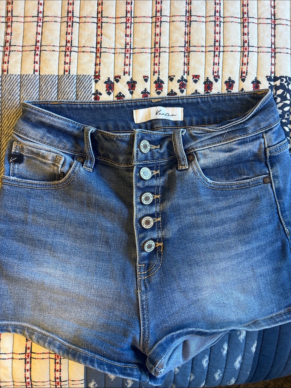 KanCan Blue High-Rise Button-Fly Denim Shorts